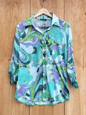 David Cline Mint Snap Front Shirt Sz Medium